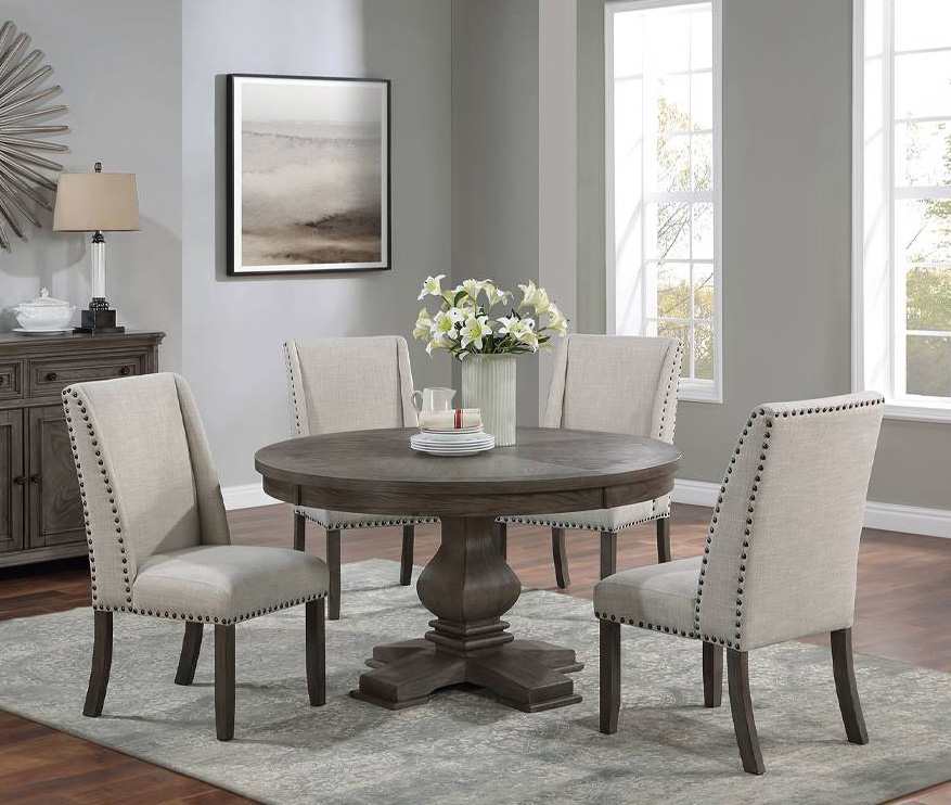 54" Camila Weathered Gray Oak Round Dining Table w/ 4 Chairs Questions & Answers