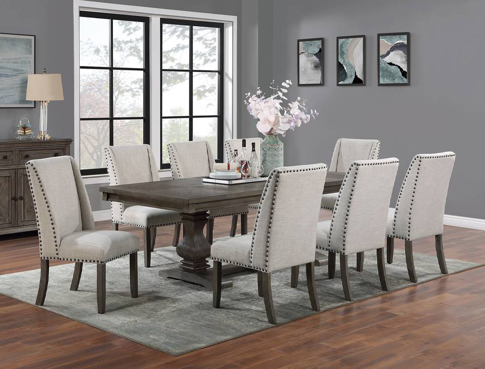 94" Camila Weathered Gray Oak Expandable 7 PC  Dining Table Set Questions & Answers