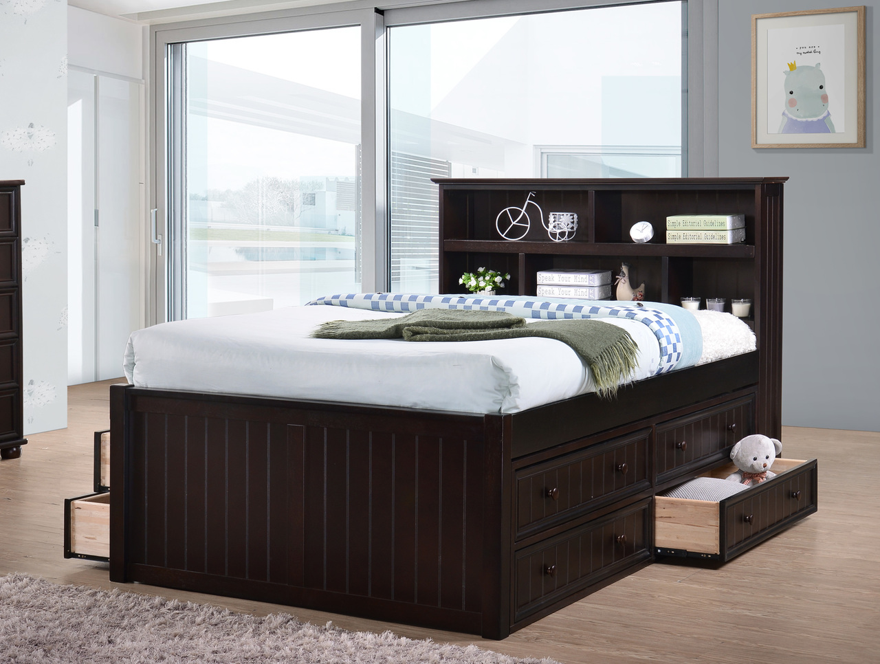 Can this bed be used with just 2 drawers instead of 4 so the mattress doesn't sit so high? Like the queen version?