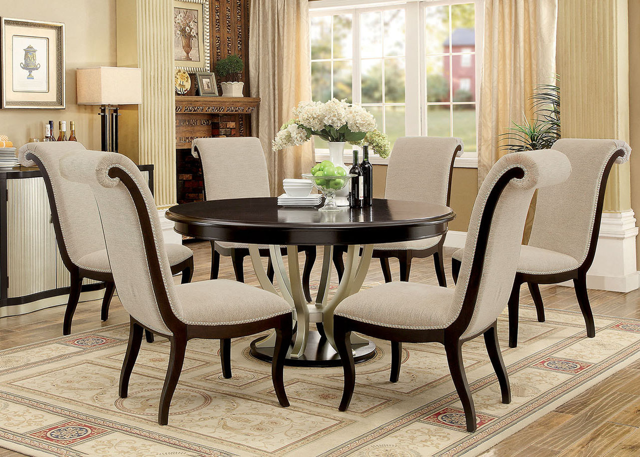 60" Abela Espresso Champagne Round Table w/Chairs Questions & Answers