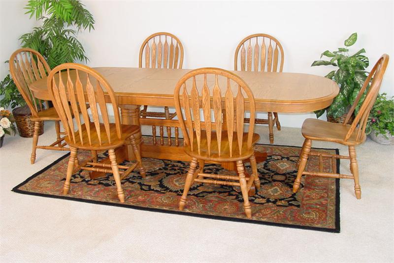 Solid Oak Double Pedestal Table with Arrow-Back Chairs Questions & Answers