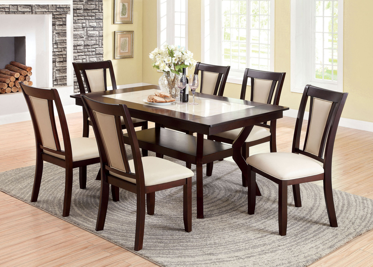 Brentwood Dark Cherry Faux Marble Dining Table Set Questions & Answers