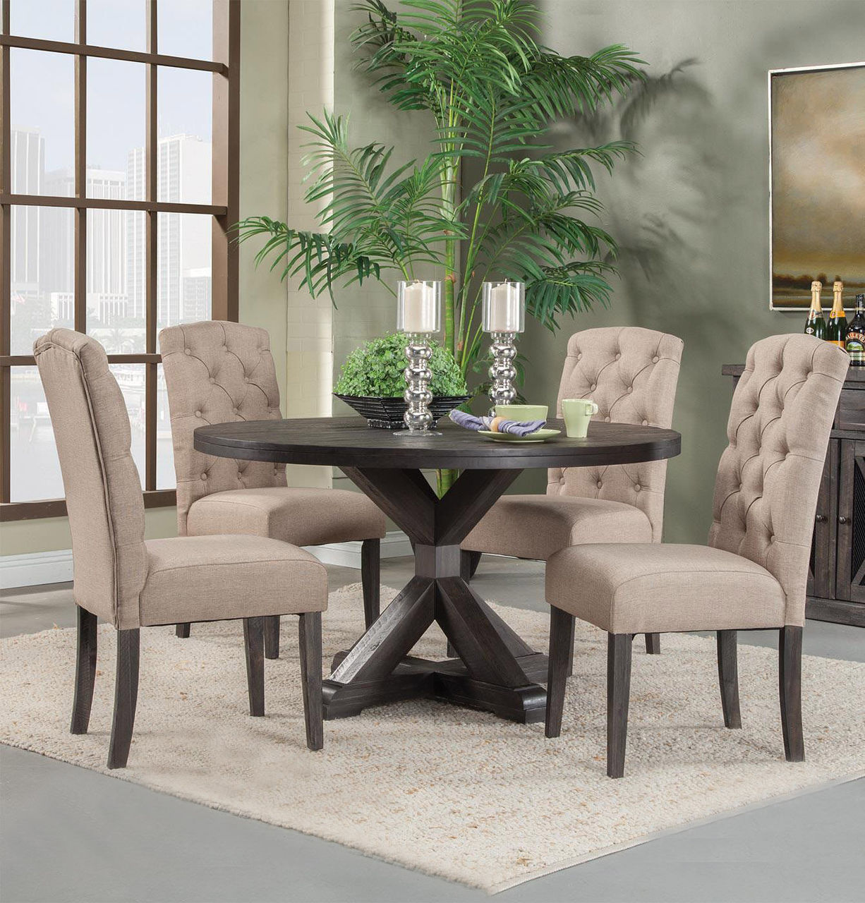 Alpine Newberry 54" Round Dining Set in Salvaged Grey Questions & Answers