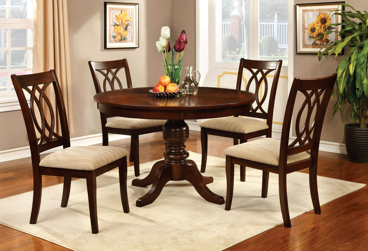 Carlisle 5 Piece Brown Cherry Round Table W/ Chairs Questions & Answers