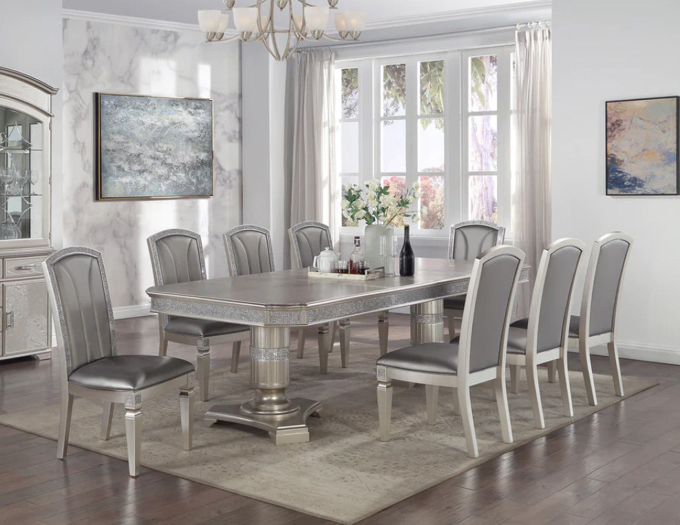 Provo 9 PC Platinum Silver Extendable Dining Table Set Questions & Answers