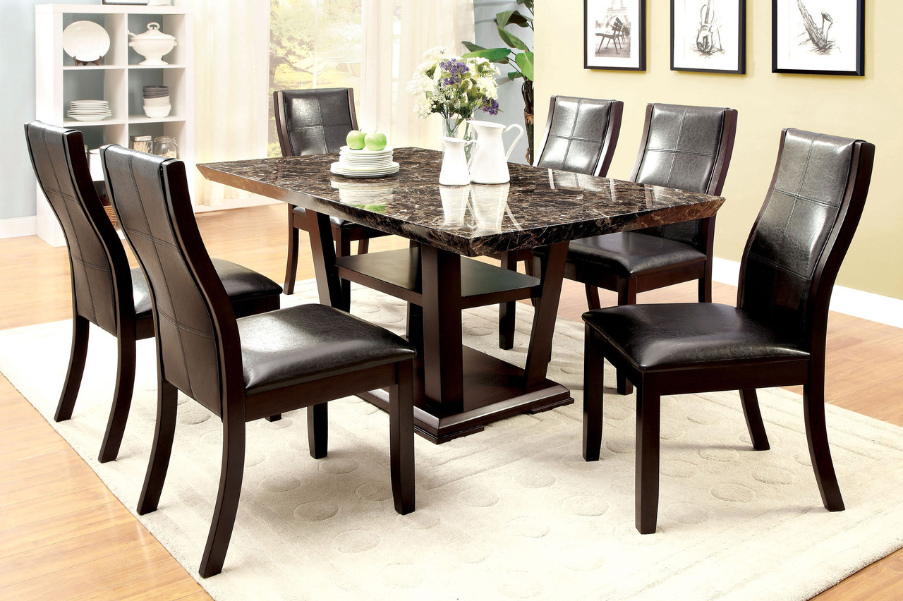 Sakhir Faux Marble Dark Cherry Dining Table Set Questions & Answers