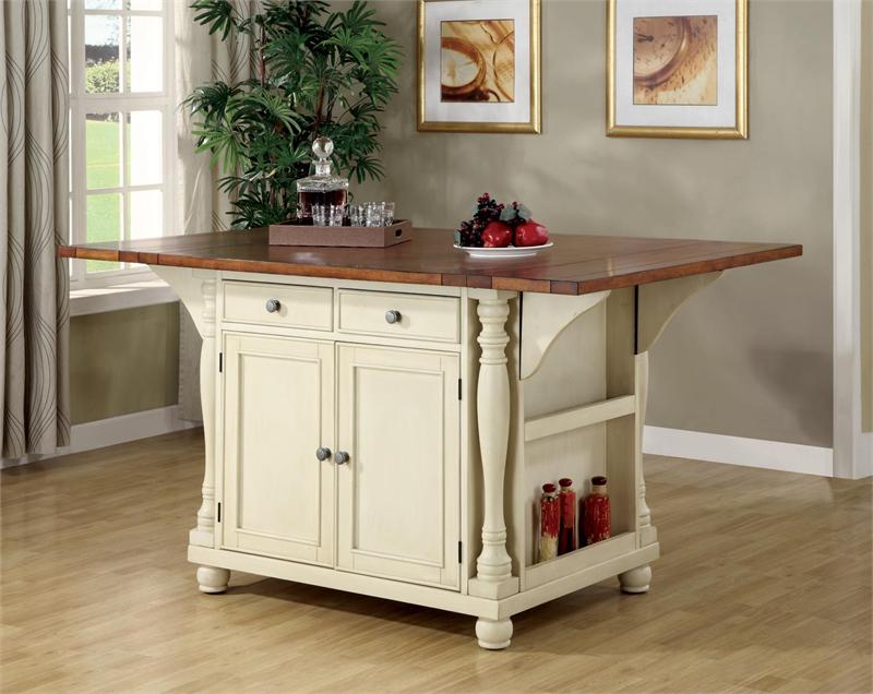 Buttermilk Cherry Two-Tone Kitchen Cabinet Island with Drop Leaves Questions & Answers