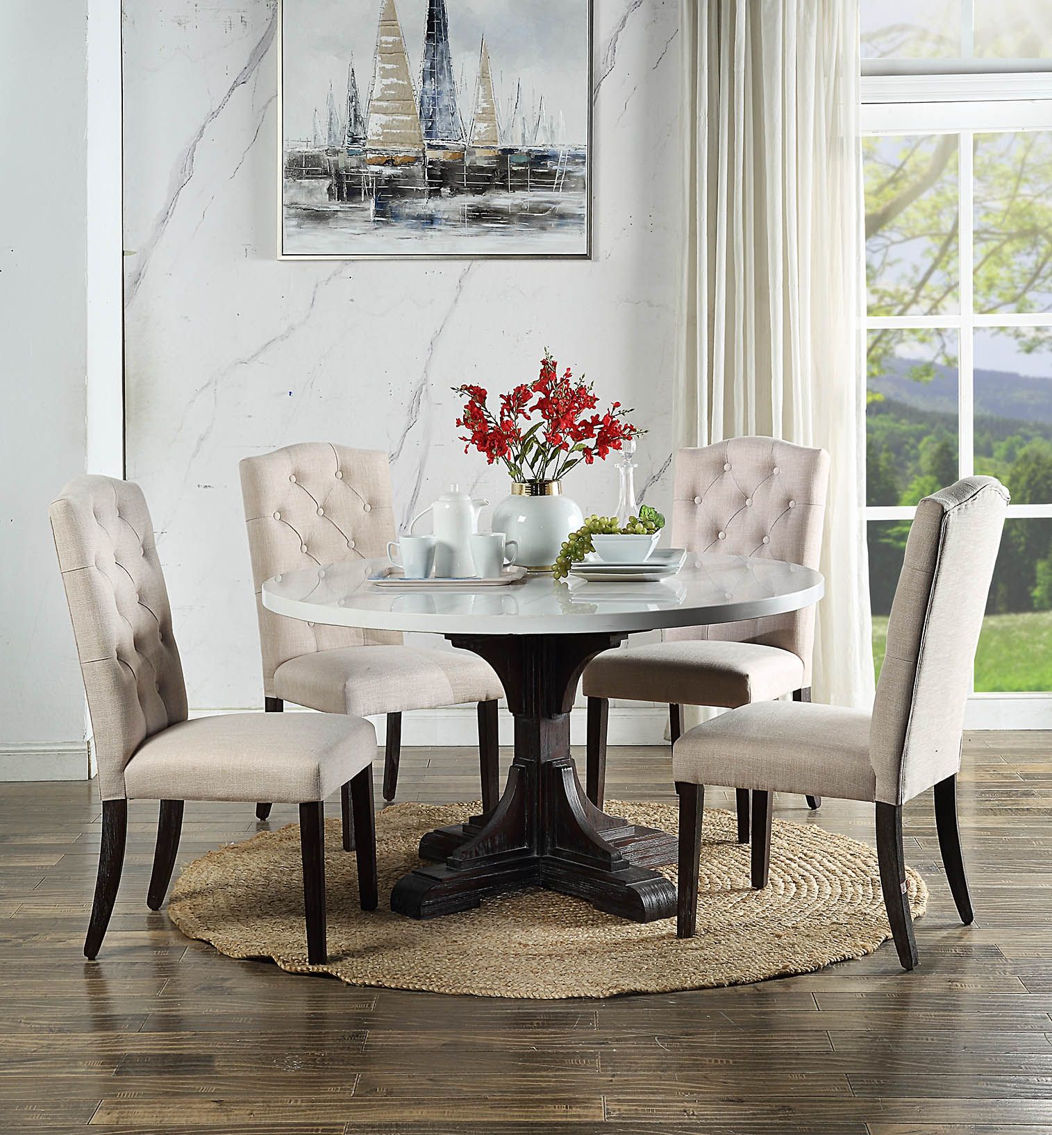 Luca White Round Marble Top Dining Set Questions & Answers