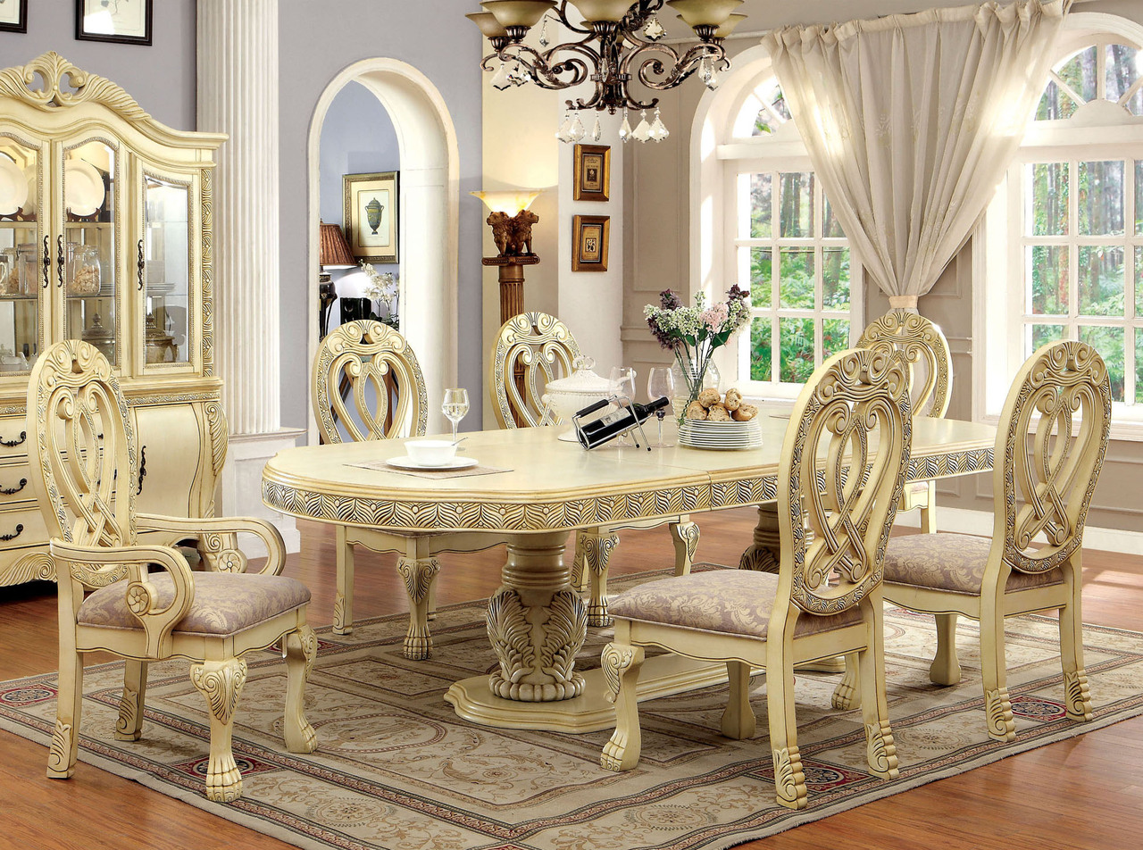 112" Versailles Antique White 7PC Dining Table Set Questions & Answers