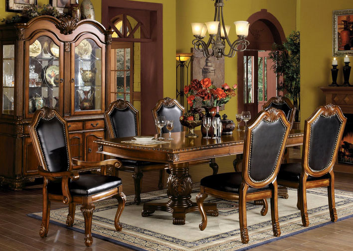 ACME Chateau De Ville Cherry 7 pc Double Pedestal Dining Table Set Questions & Answers