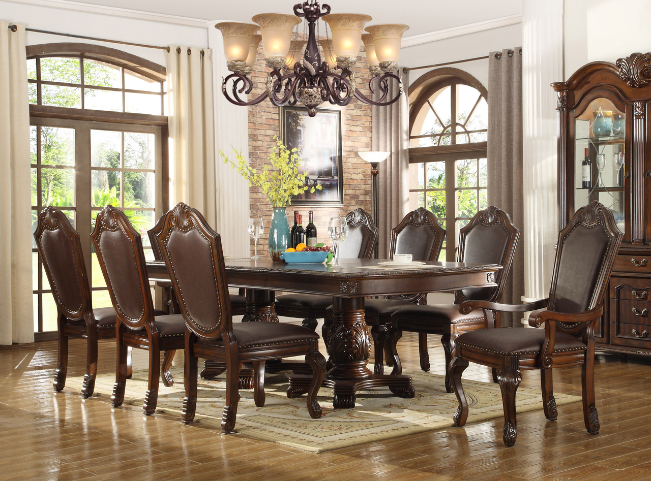 Alexandria Bay 96" Brown Cherry Extendable 9 PC Dining Table Set Questions & Answers