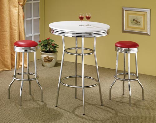 30" White Retro Chrome Bar Table Set Questions & Answers