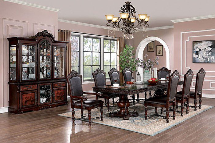 120" Montichello  Brown Cherry 7 PC Dining Table Set Questions & Answers